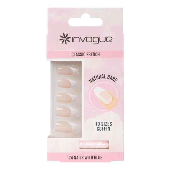 Invogue Classic French Nails Coffin Natural Bare 24uts