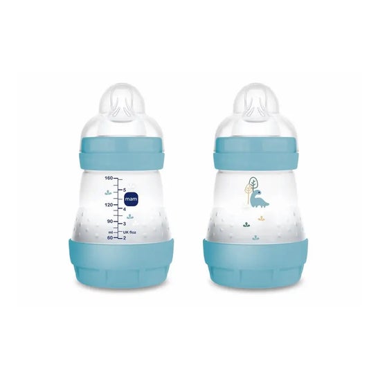 MAM Biberon Easy Start Anti-colique Bleu Mat 2x160 ml
