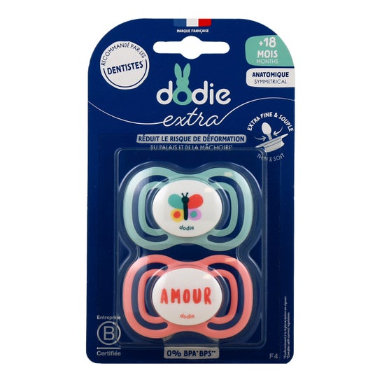 Dodie Extra Sucette Anatomique +18M F4 Fine Rose 2 uts