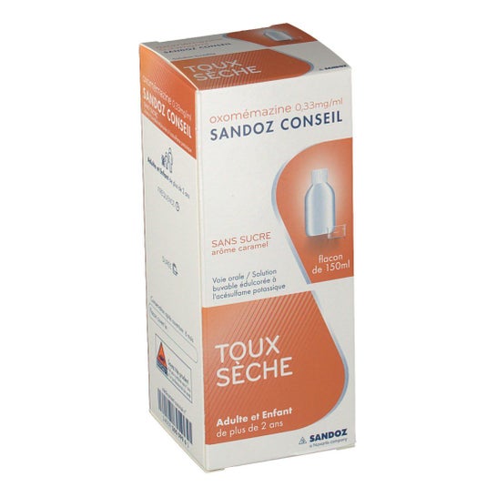 Sandoz Conseil Oxomémazine 0,33mg/ml Toux Sèche Sans Sucre Arôme Caramel 150ml