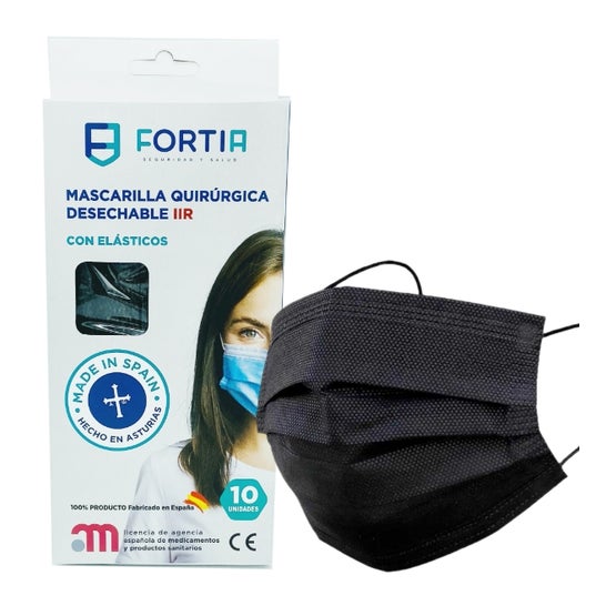 Fortia Masque Chirurgical Jetable IIR Noir 10 Unités