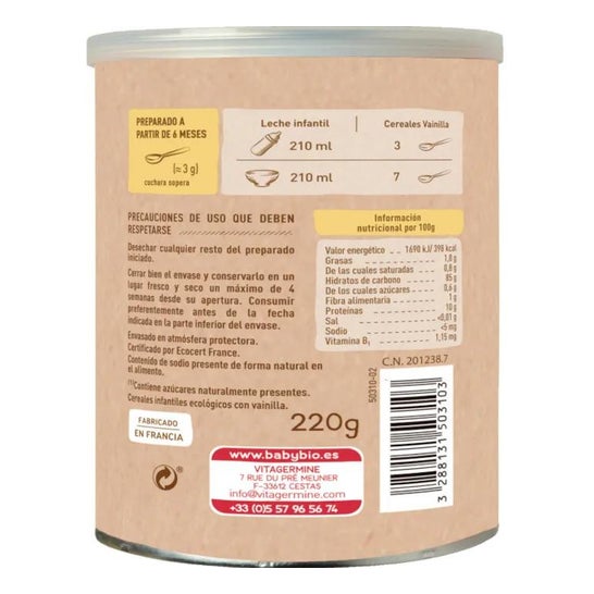 BabyBio Mingau de Cereais e Baunilha com Quinoa +6m Eco 220g BabyBio Mingau de Cereais e Baunilha com Quinoa +6m Eco 220g