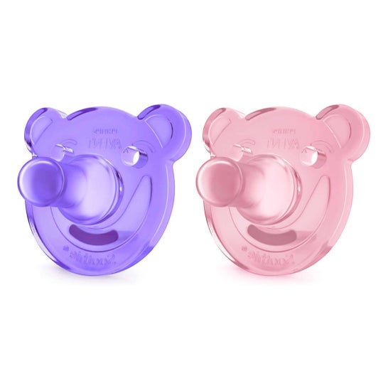 Avent Soothie Sucette Silicone 0-3 Mois Violet Rose 2 Unités