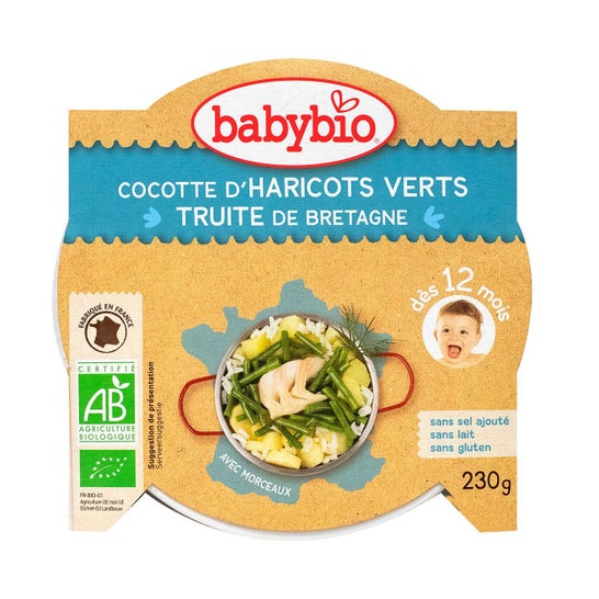 Babybio Mon P'tit Plat Bio Cocotte de Haricots Verts du Val de Loire et Truite 230g