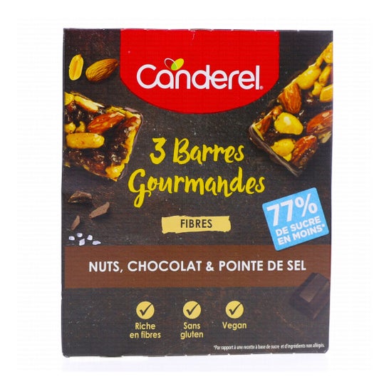 Canderel Barres Gourmandes Nuts, Chocolat et Pointe de Sel 35g 3unts