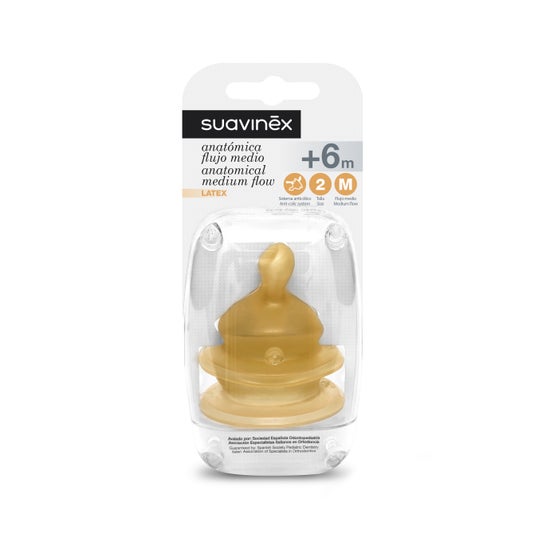 Suavinex™ Tétine anatomique en latex avec embouchure large M +6M 2uds orifice 2uds