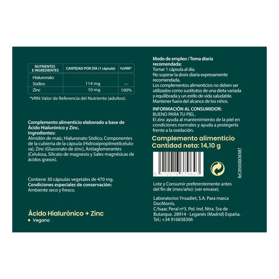 DocMorris Acide hyaluronique + Zinc 30 Gélules