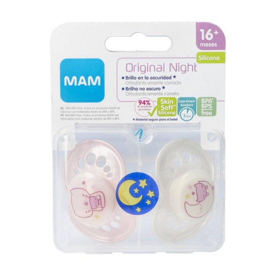 Sucette en silicone Mam Original Night + 16 M Double Pink Pack