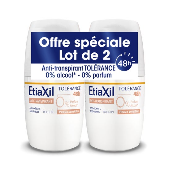 Etiaxil Dédorant Anti-Transpirant Tolérance 48h Peaux Sensibles Roll-On 2x50ml