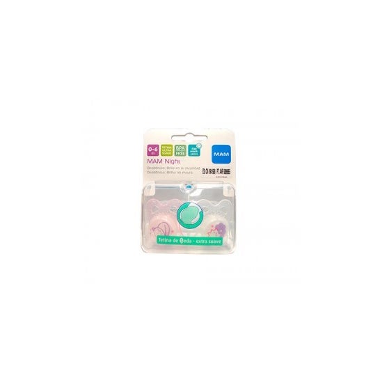 Tétine en silicone MAM Night avec 2 boîtes de stérilisation