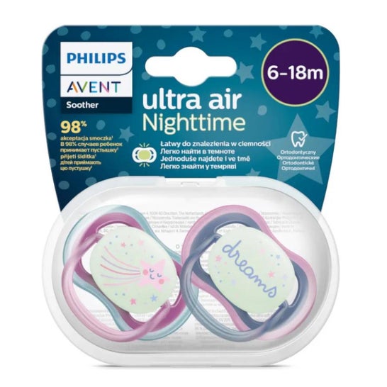 Philips Avent Ultra Air Night Chupete 6-18M Rosa 2uds Philips Avent Ultra Air Night Chupete 6-18M Rosa 2uds