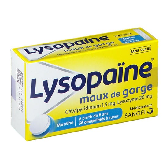 Lysopaïne Maux de Gorge Sans Sucre Menthe 36 Comprimés