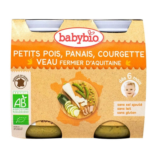 Babybio Petits Pots Menu Petits Pois Panais Courgette & Veau Bio dès 6 Mois 2x200g