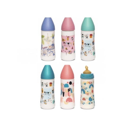 Suavinex biberon en latex pour bébé tétine à large ouverture 2 trous l 360ml