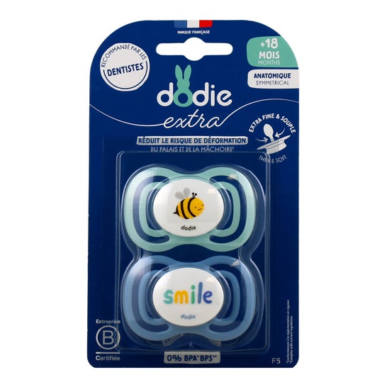 Dodie Extra Sucette Anatomique +18M F5 Vert Bleu 2 uts