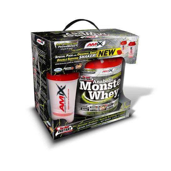 Amix Anabolic Monster Whey Fresa Plátano 2,2kg + Shaker