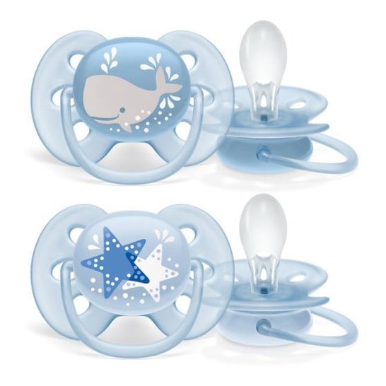 Avent Sucettes Ultra Soft Baleine Etoile 6-18M 2uts
