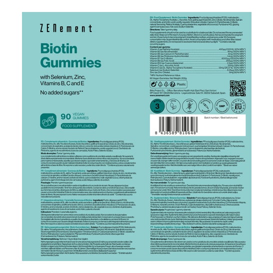 Zenement Biotine Sélénium Zinc Vit B C et E 90 Gommes Végétales