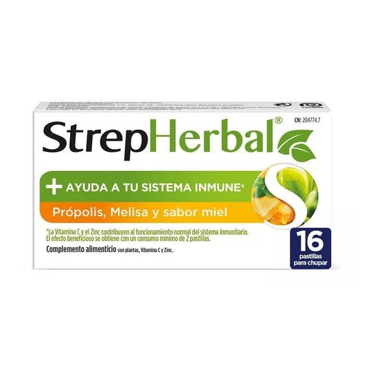 StrepHerbal Propolis y Melisa + Vitamina C y Zinc Miel 16 pastillas StrepHerbal Propolis y Melisa + Vitamina C y Zinc Miel 16 pastillas