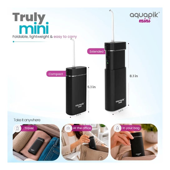 AquaPik Kit Mini Irrigateur Bucco-Dentaire Portable Voyage Charge USB Noir