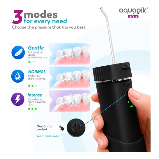 AquaPik Kit Mini Irrigateur Bucco-Dentaire Portable Voyage Charge USB Noir