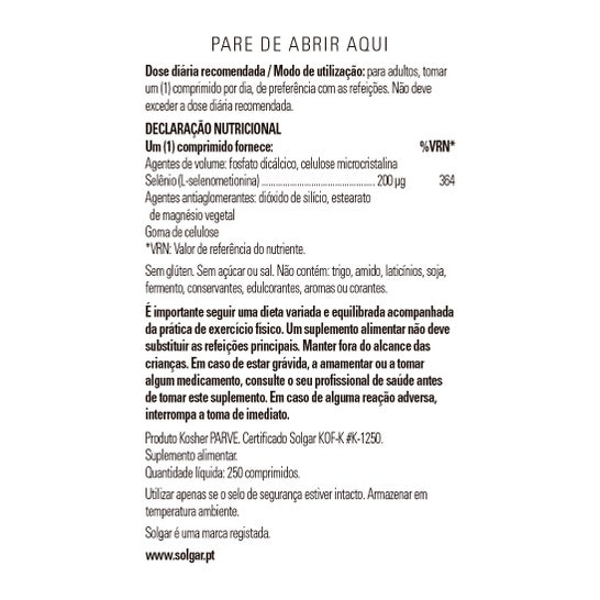 Solgar Selenium 200 Mcg (sans levain) 250 Comp