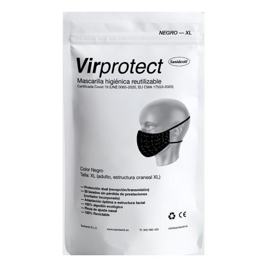Virprotect Masque Hygiénique Réutilisable Adulte T-XL Noir 1 Unité