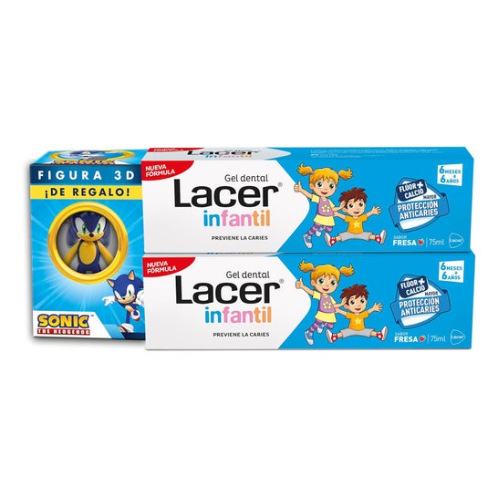 Lacer Pack Gel Dentaire Enfant Fraise 2x75ml + Figure 3D Sonic