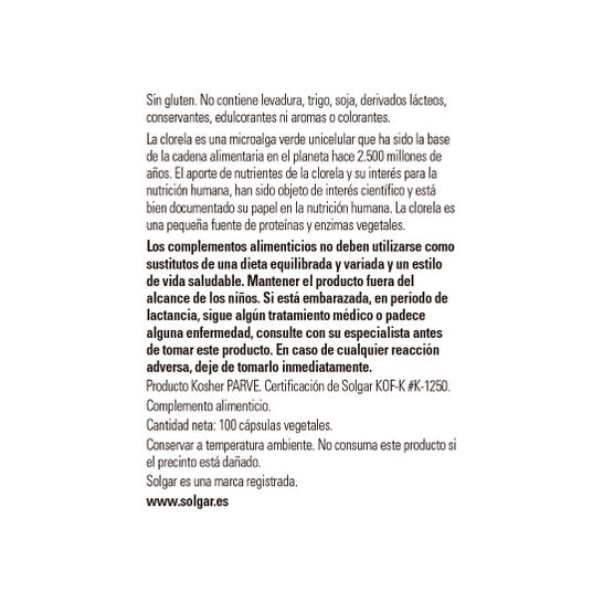 Solgar Chorella 520 mg 100 gélules végétales