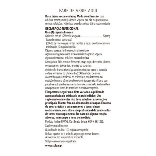 Solgar Chorella 520 mg 100 gélules végétales