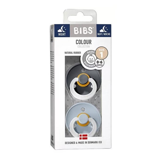 Bibs Pack Chupetas Látex Noturnos 6 18m Azul Cinza T1 2uds Bibs Pack Chupetas Látex Noturnos 6 18m Azul Cinza T1 2uds