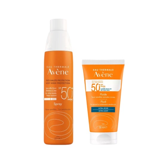 Avène Pack Spray Solaire SPF50+ Peaux Sensibles 200ml + Fluide Ultra Léger SPF50+ 50ml