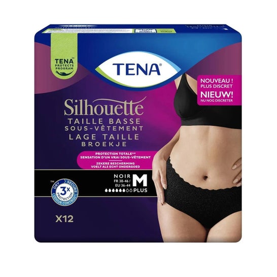 TENA Silhouette Plus Slip absorbant taille basse noir M 12 unités