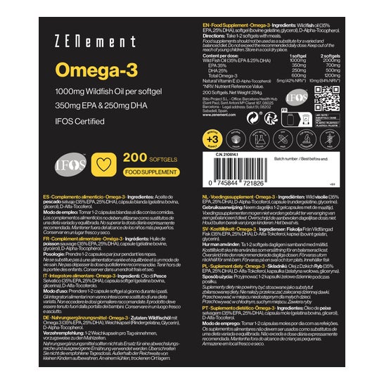 Zenement Oméga 3 1000mg Epa 350mg + 250mg Dha 200caps