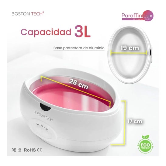 Boston Tech ParaffinLux Bain de Paraffine pour Mains 3L Rose Sans Cire