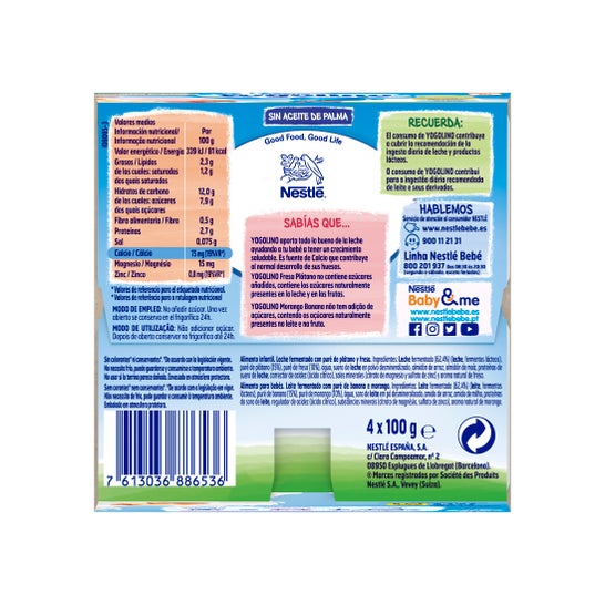 Nestlé Yogolino Fraise Banane Sans Sucre 4x100g