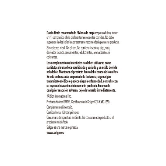 Solgar Cuivre 100 Comprimés
