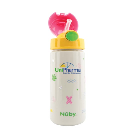 Nuby Tasse avec Bouton et Paille Flexible #Surf Rose 540ml 1ut