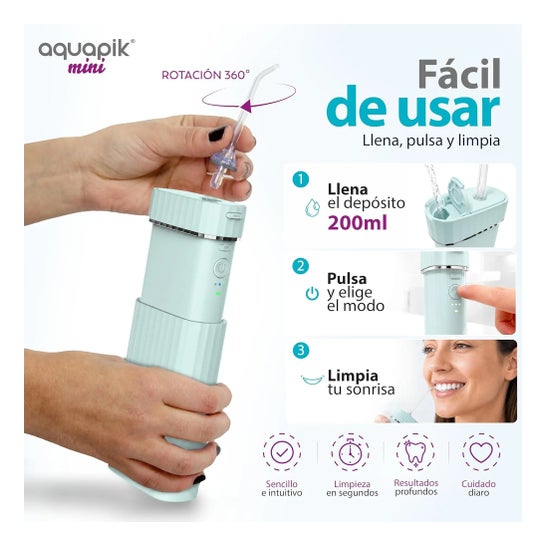 AquaPik Kit Mini Irrigateur Bucal Portable Voyage Charge USB Bleu