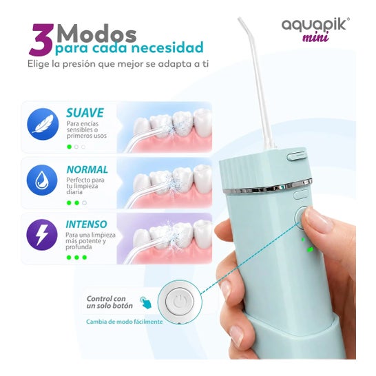 AquaPik Kit Mini Irrigateur Bucal Portable Voyage Charge USB Bleu