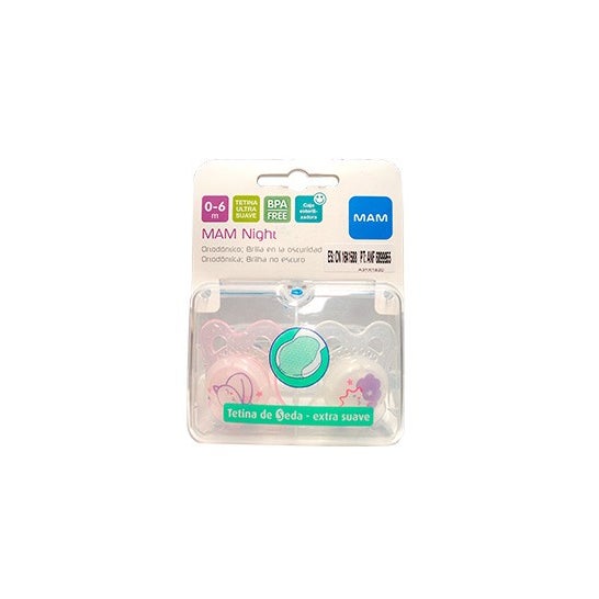 Tétine en silicone MAM Night avec 2 boîtes de stérilisation