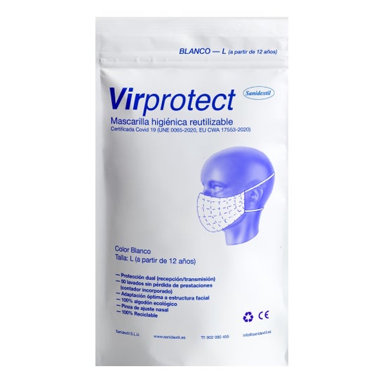 Virprotect Masque Hygiénique Réutilisable Adulte Blanc 1 Unité