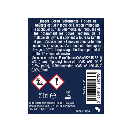 Insect Écran Vêtements Spray Insecticide Tiques Et Aoûtats 200ml