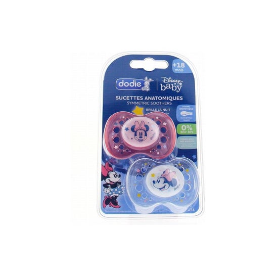 Dodie Disney Duo Sucette Anatomique Silicone Nuit Minnie +18mois