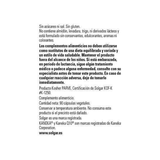 Solgar Coenzima Q10 30mg 90cáps. Légumes