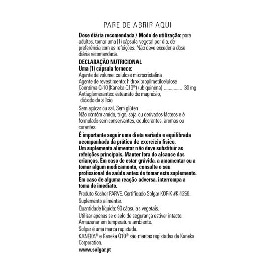 Solgar Coenzima Q10 30mg 90cáps. Légumes