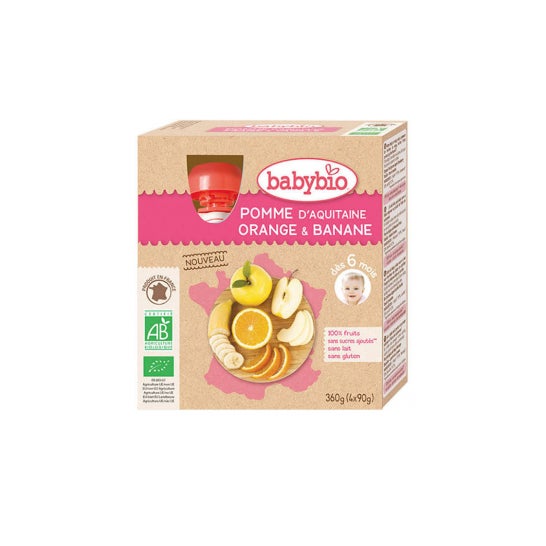 BabyBio Pomme Orange Orange Banane Bio 4x90 g