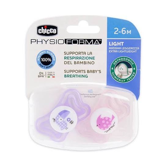 Chicco Sucette Silicone Physio Light Orthodontique Rose 2-6M 2uts