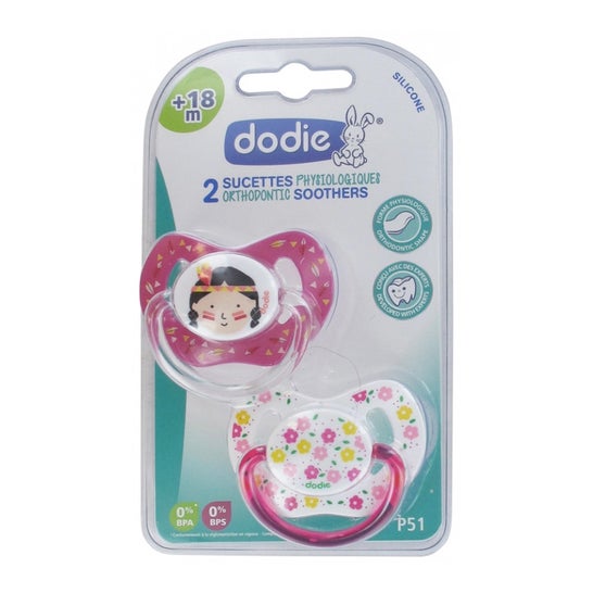Dodie Sucette Physiologique Silicone Duo Fille +18mois