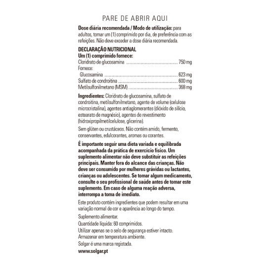 Solgar Glucosamine Chondroitin MSM 60 comprimés